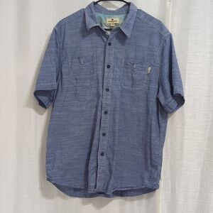 WOOLRICH Men's Buttom Down Shirt XL Blue Short Sleeve Collared Cotton